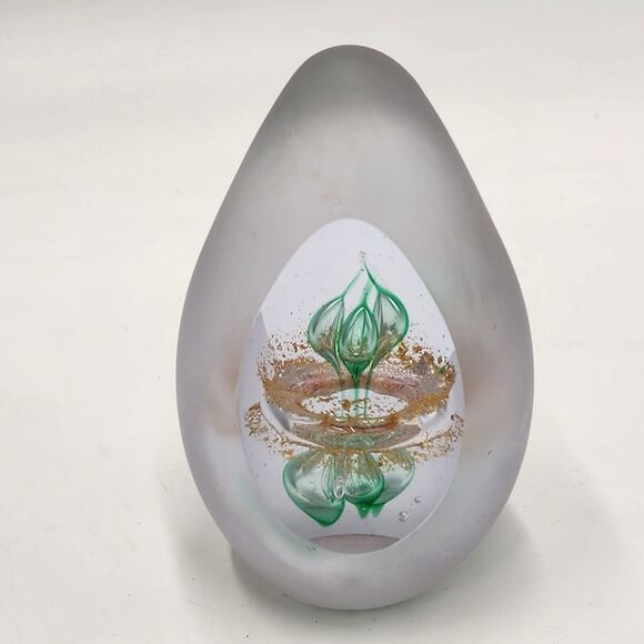 Svaja Art Glass Hand Blown Paperweight Captured Glass Atomic Look Egg Shape - Picture 4 of 7
